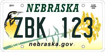 NE license plate ZBK123