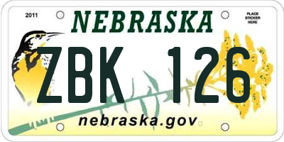 NE license plate ZBK126