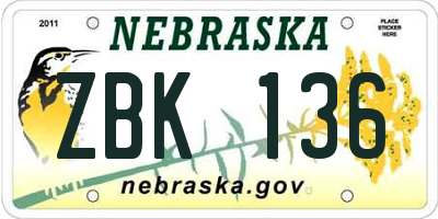 NE license plate ZBK136