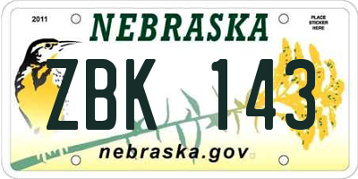 NE license plate ZBK143