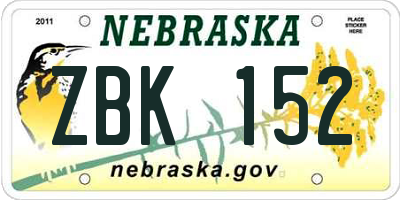 NE license plate ZBK152