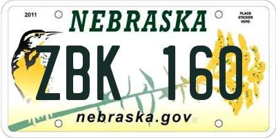 NE license plate ZBK160