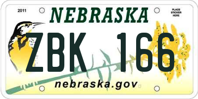 NE license plate ZBK166