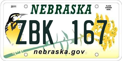 NE license plate ZBK167