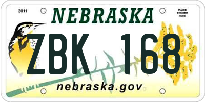 NE license plate ZBK168