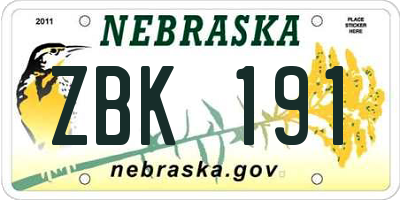 NE license plate ZBK191