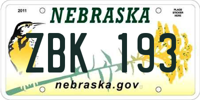 NE license plate ZBK193