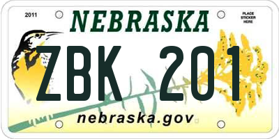 NE license plate ZBK201