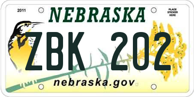 NE license plate ZBK202