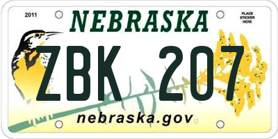 NE license plate ZBK207