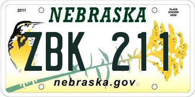 NE license plate ZBK211