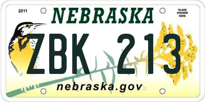 NE license plate ZBK213