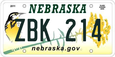 NE license plate ZBK214