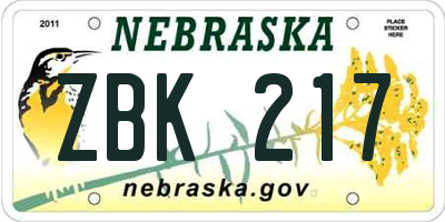 NE license plate ZBK217