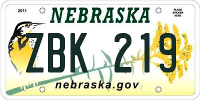 NE license plate ZBK219