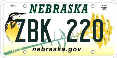 NE license plate ZBK220