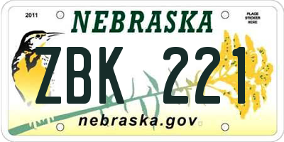 NE license plate ZBK221