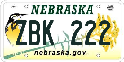 NE license plate ZBK222