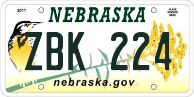 NE license plate ZBK224