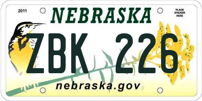 NE license plate ZBK226