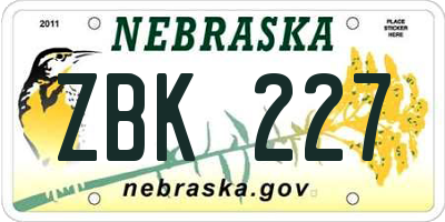 NE license plate ZBK227