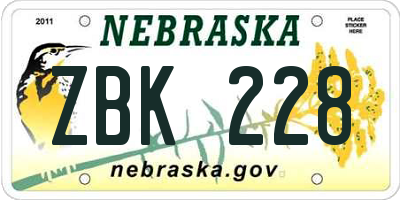 NE license plate ZBK228