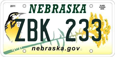 NE license plate ZBK233