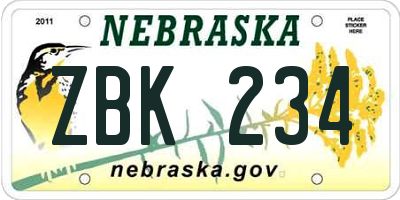 NE license plate ZBK234