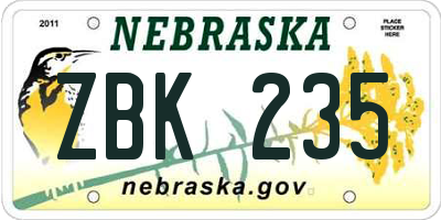 NE license plate ZBK235