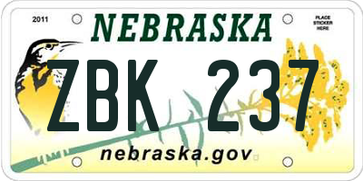 NE license plate ZBK237