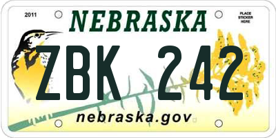 NE license plate ZBK242