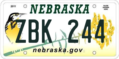 NE license plate ZBK244