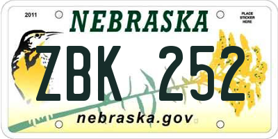 NE license plate ZBK252