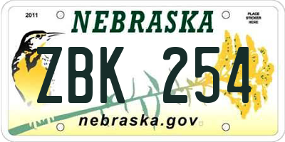 NE license plate ZBK254