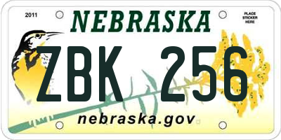 NE license plate ZBK256
