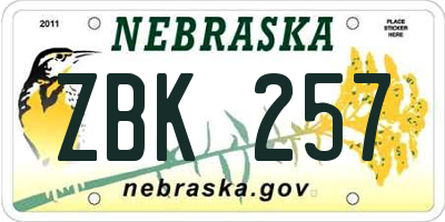 NE license plate ZBK257