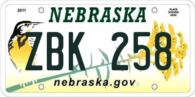 NE license plate ZBK258