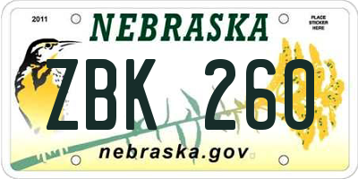 NE license plate ZBK260