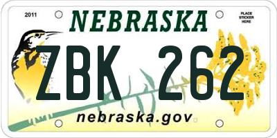 NE license plate ZBK262