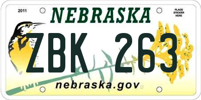 NE license plate ZBK263