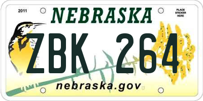 NE license plate ZBK264
