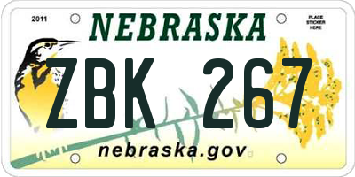 NE license plate ZBK267