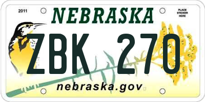 NE license plate ZBK270