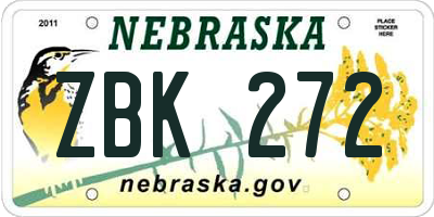 NE license plate ZBK272