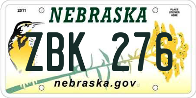 NE license plate ZBK276