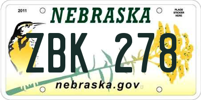 NE license plate ZBK278