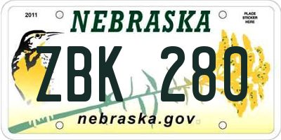 NE license plate ZBK280