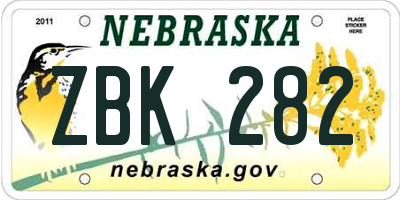 NE license plate ZBK282