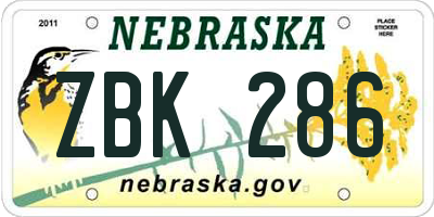 NE license plate ZBK286