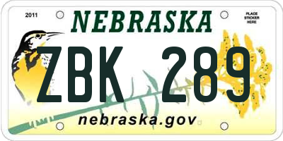 NE license plate ZBK289